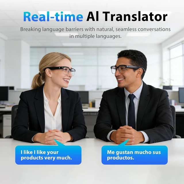 Alt view image 4 of 7 - AI Smart Glasses with 8MP Camera, 1080P HD Video Recording, Real-Time Translation, Voice Assistant, Open-Ear Bluetooth Audio, Photo & Video Capture, Light-Sensitive Lenses