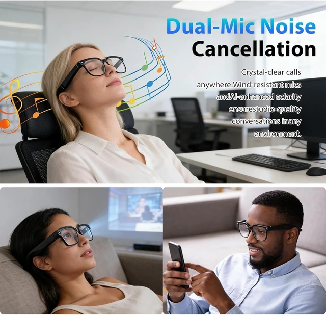 Alt view image 6 of 7 - AI Smart Glasses with 8MP Camera, 1080P HD Video Recording, Real-Time Translation, Voice Assistant, Open-Ear Bluetooth Audio, Photo & Video Capture, Light-Sensitive Lenses