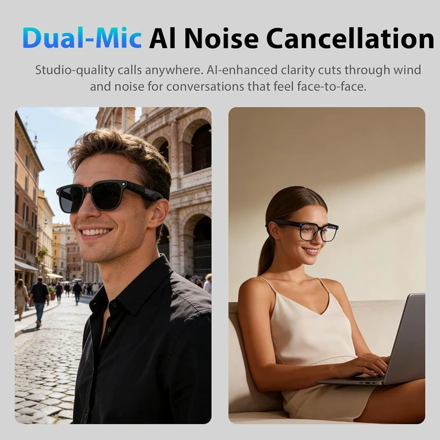 Alt view image 5 of 7 - AI Smart Glasses with 8MP Camera, 1080P HD Video Recording, Real-Time Translation, Voice Assistant, Open-Ear Bluetooth Audio, Photo & Video Capture, Light-Sensitive Lenses