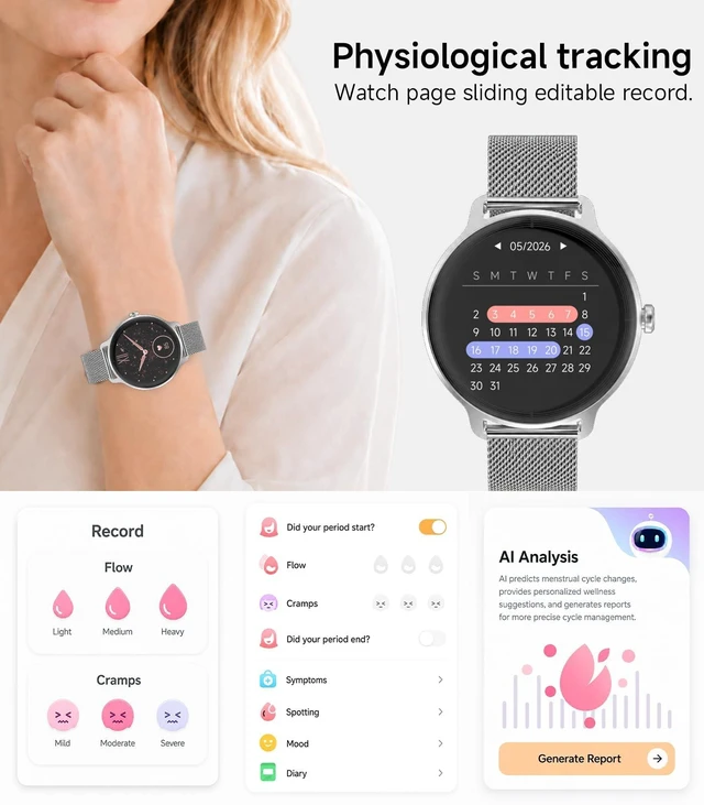 Alt view image 3 of 7 - Smart Watch for Women,24H Activity Tracking,0.39 inch Ultra-Thin Bluetooth Calls & AI Voice,IP68 Waterproof,Heart Rate/SpO2/Period Tracker,100+ Sports Modes,Compatible with Android/iPhone