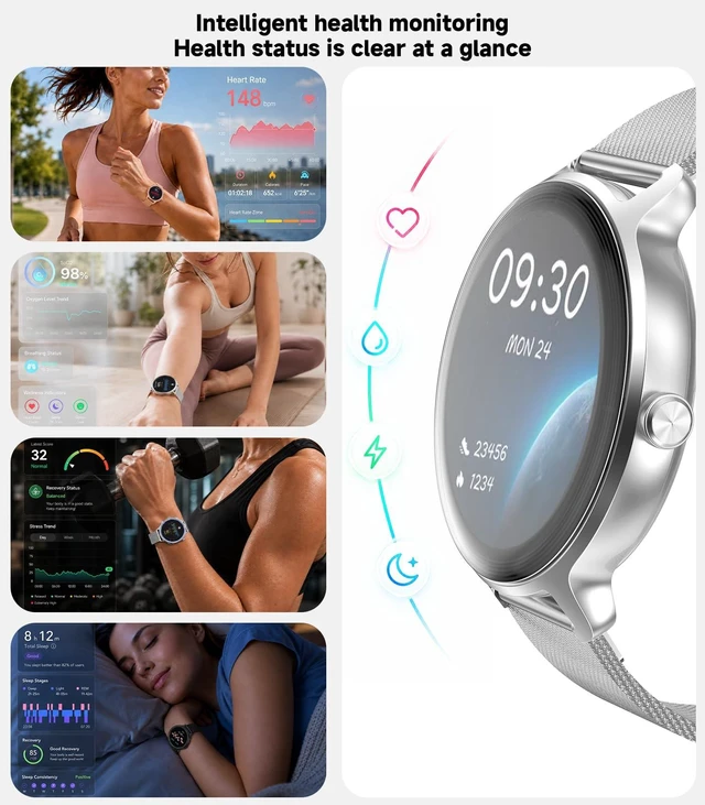 Alt view image 4 of 7 - Smart Watch for Women,24H Activity Tracking,0.39 inch Ultra-Thin Bluetooth Calls & AI Voice,IP68 Waterproof,Heart Rate/SpO2/Period Tracker,100+ Sports Modes,Compatible with Android/iPhone