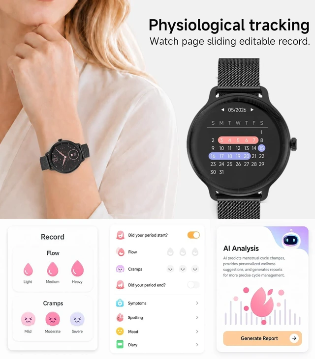 Alt view image 3 of 7 - Smart Watch for Women,24H Activity Tracking,0.39 inch Ultra-Thin Bluetooth Calls & AI Voice,IP68 Waterproof,Heart Rate/SpO2/Period Tracker,100+ Sports Modes,Compatible with Android/iPhone