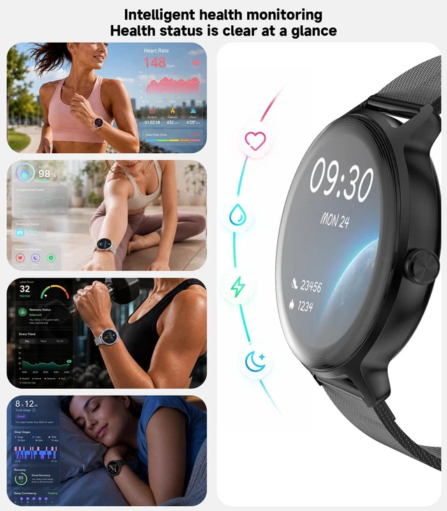 Alt view image 4 of 7 - Smart Watch for Women,24H Activity Tracking,0.39 inch Ultra-Thin Bluetooth Calls & AI Voice,IP68 Waterproof,Heart Rate/SpO2/Period Tracker,100+ Sports Modes,Compatible with Android/iPhone