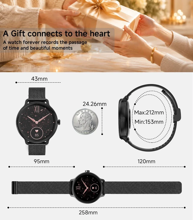 Alt view image 7 of 7 - Smart Watch for Women,24H Activity Tracking,0.39 inch Ultra-Thin Bluetooth Calls & AI Voice,IP68 Waterproof,Heart Rate/SpO2/Period Tracker,100+ Sports Modes,Compatible with Android/iPhone