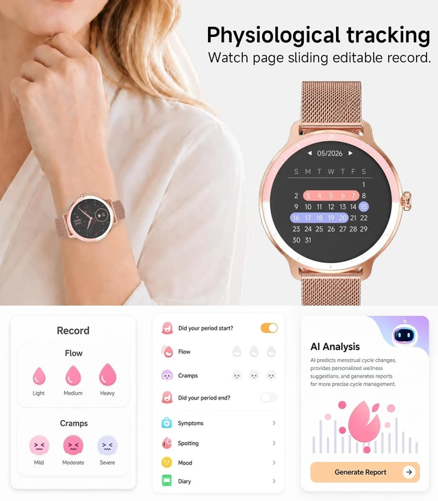 Alt view image 3 of 7 - Smart Watch for Women,24H Activity Tracking,0.39 inch Ultra-Thin Bluetooth Calls & AI Voice,IP68 Waterproof,Heart Rate/SpO2/Period Tracker,100+ Sports Modes,Compatible with Android/iPhone
