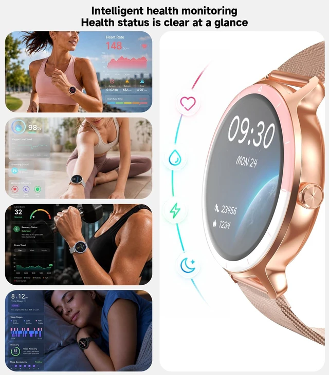 Alt view image 4 of 7 - Smart Watch for Women,24H Activity Tracking,0.39 inch Ultra-Thin Bluetooth Calls & AI Voice,IP68 Waterproof,Heart Rate/SpO2/Period Tracker,100+ Sports Modes,Compatible with Android/iPhone