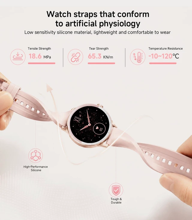 Alt view image 7 of 7 - Smart Watch for Women,24H Activity Tracking,0.39 inch Ultra-Thin Bluetooth Calls & AI Voice,IP68 Waterproof,Heart Rate/SpO2/Period Tracker,100+ Sports Modes,Compatible with Android/iPhone
