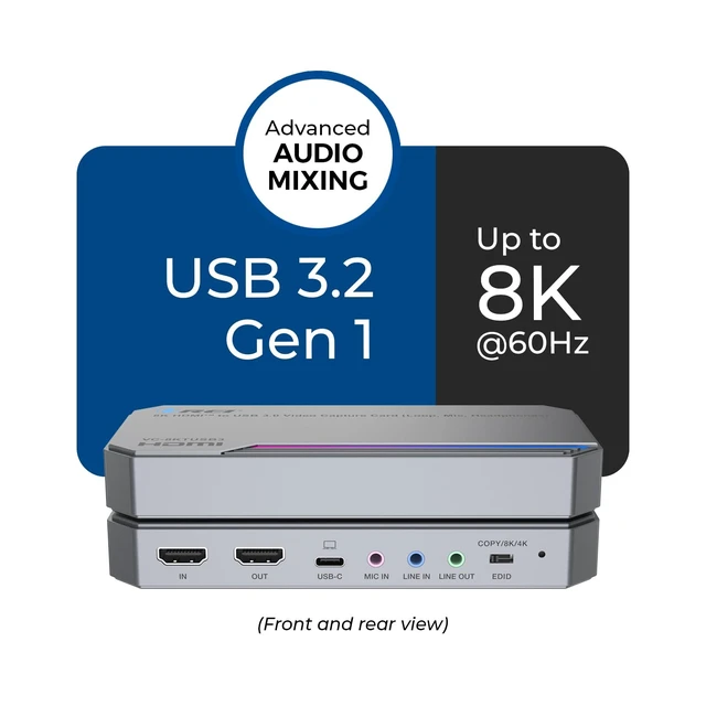 Alt view image 2 of 7 - 4K Capture Card for Streaming USB 3.0 Loop-Out Audio Mixing UVCUAC HDR 4K Capture Card, HDMI to USB Capture Card 8K60 Input, 4K144 Pass-Through, HDMI 2.1, HDCP 2.3, 48Gbps, VC-8KTUSB3