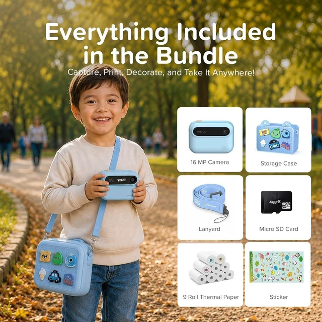 Alt view image 2 of 7 - Kids Camera Instant Print, 16MP with 9 Rolls Paper, Travel Case insta 20 Bundle, 7s inkless printing, 1080P video, selfie lens, travel toy Camera, school play, birthday gift for ages 4-12