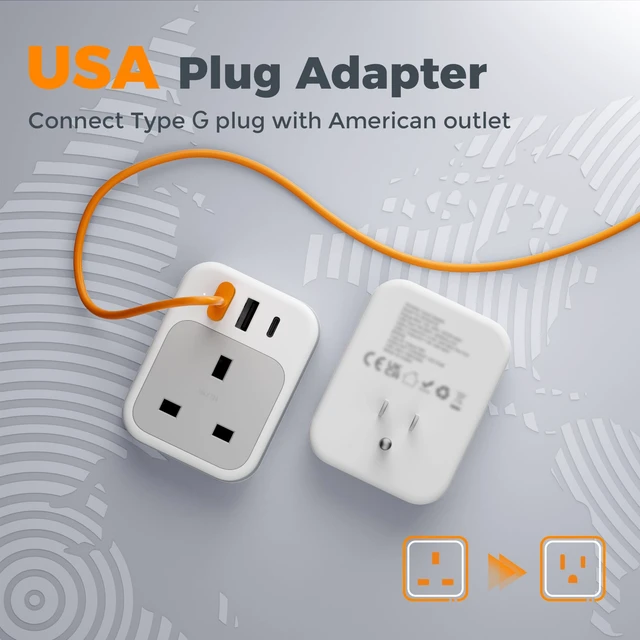 Alt view image 2 of 7 - Travel Adapter UK to US with AC Outlet 3 USB (1 USB C) Type B Plug Adapter, Type G Power Adapter, Ireland London Scotland Kenya Dubai Singapore