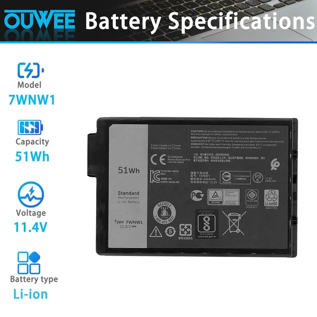 Alt view image 2 of 5 - 7WNW1 Laptop Battery Replacement for Dell Latitude 5424 Rugged Extreme, Latitude 5420 Rugged Extreme, Latitude 7424 Rugged Extreme P85G P85G001 P86G P86G001 DMF8C GK3D3 6NNCF DP3KF DMF0C