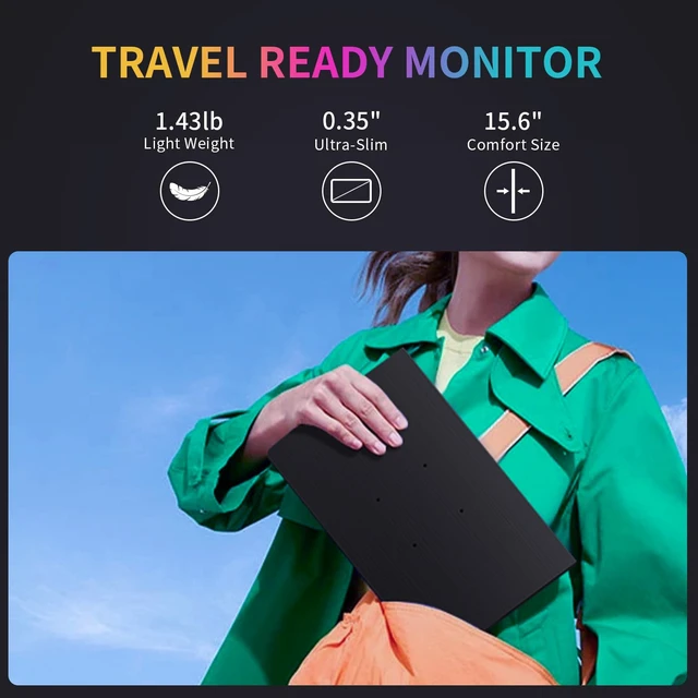 Alt view image 6 of 7 - 15.6" Plug & Play Portable Monitor, Second Laptop Monitor Extender USB-C/HDMI UHD Computer Monitor with Built-in Speakers, Works with Laptop/PC/MAC/PS5/Xbox/Switch for Travel Home Office