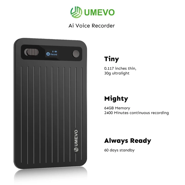 Alt view image 3 of 7 - UMEVO Note Plus AI Voice Recorder Unlimited Transcribe & Summarize AI Note Taking Device 64GB with Case, App Control, 140 Languages for Calls, Lectures, Meetings, Interviews(Black)
