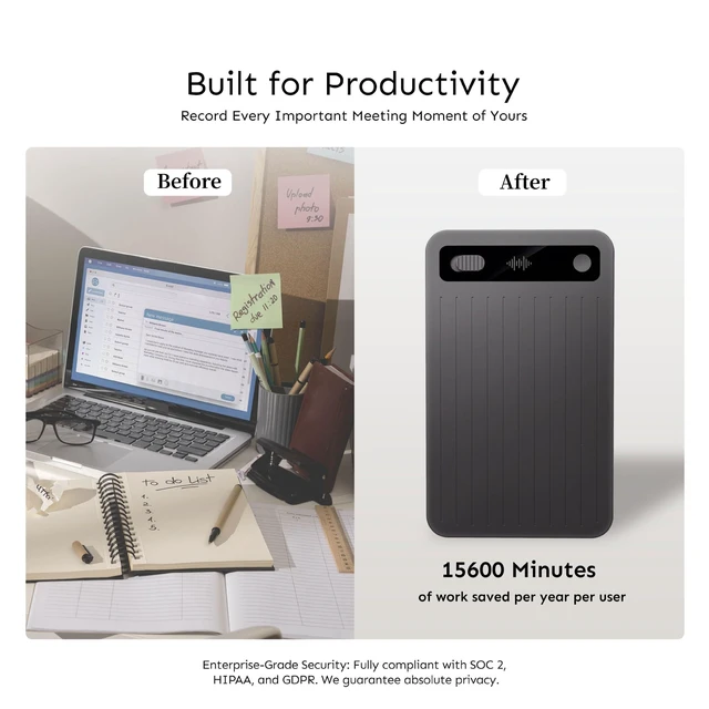 Alt view image 4 of 7 - UMEVO Note Plus AI Voice Recorder Unlimited Transcribe & Summarize AI Note Taking Device 64GB with Case, App Control, 140 Languages for Calls, Lectures, Meetings, Interviews(Black)