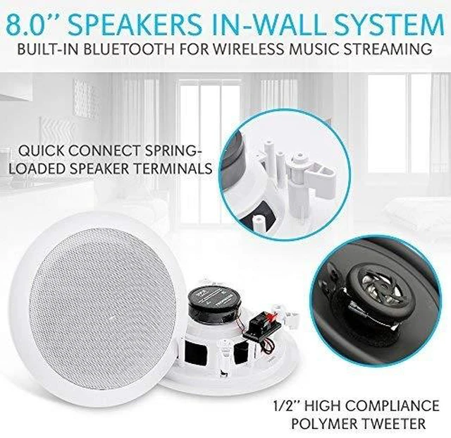 Alt view image 3 of 7 - Pair 8" Bluetooth Flush Mount In-wall In-ceiling 2-Way Universal Home Speaker System Spring Loaded Quick Connections Polyprone Cone Polymer Tweeter Stereo Sound 250 Watts (PDICBT852RD)