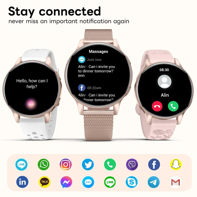 Alt view image 2 of 7 - Smart Watch for Women, 1.27" HD Touchscreen Smartwatch with Bluetooth Call & Text Notification, 130+ Sport Modes, IP68 Waterproof Fitness Tracker with Heart Rate/Sleep Monitor, 3 Bands