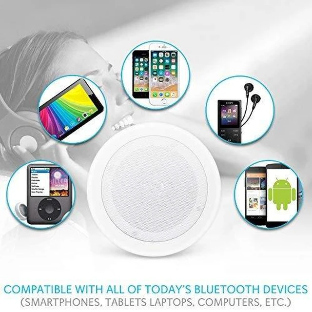 Alt view image 5 of 7 - Pair 8" Bluetooth Flush Mount In-wall In-ceiling 2-Way Universal Home Speaker System Spring Loaded Quick Connections Polyprone Cone Polymer Tweeter Stereo Sound 250 Watts (PDICBT852RD)
