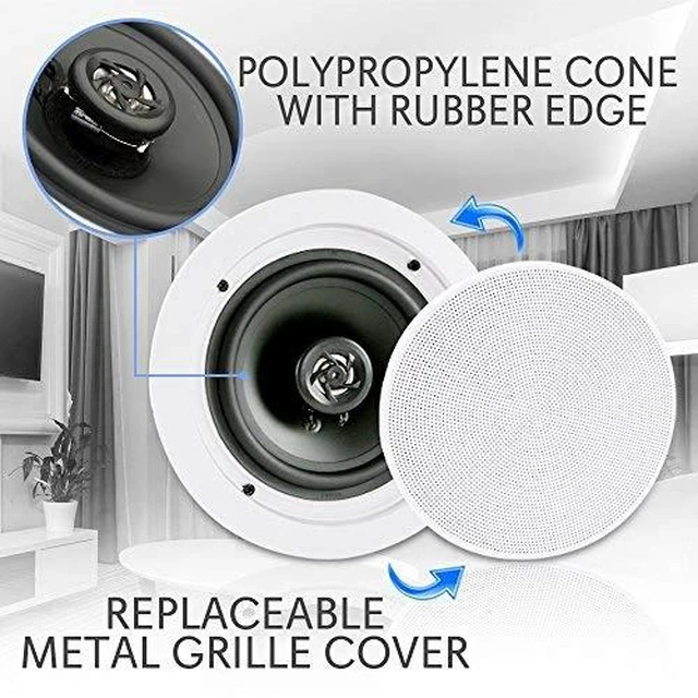 Alt view image 6 of 7 - Pair 8" Bluetooth Flush Mount In-wall In-ceiling 2-Way Universal Home Speaker System Spring Loaded Quick Connections Polyprone Cone Polymer Tweeter Stereo Sound 250 Watts (PDICBT852RD)