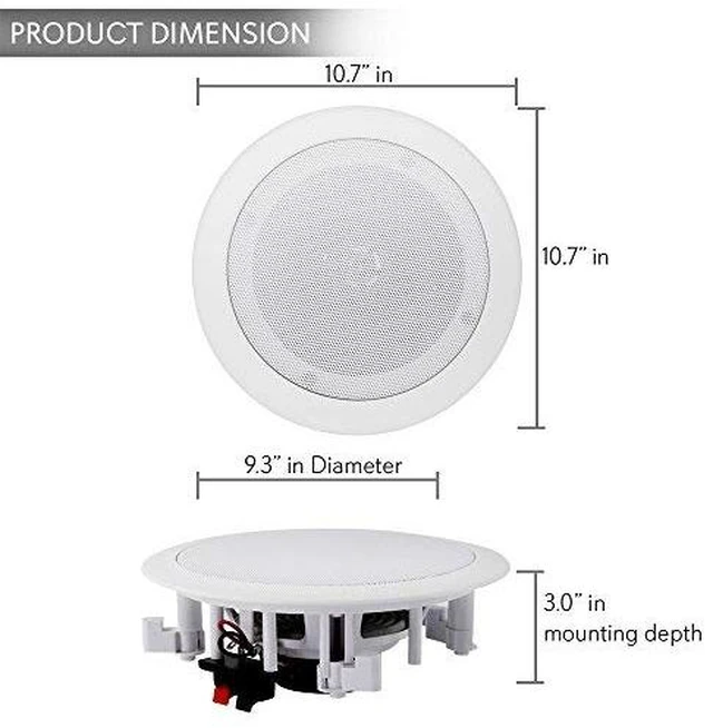 Alt view image 7 of 7 - Pair 8" Bluetooth Flush Mount In-wall In-ceiling 2-Way Universal Home Speaker System Spring Loaded Quick Connections Polyprone Cone Polymer Tweeter Stereo Sound 250 Watts (PDICBT852RD)