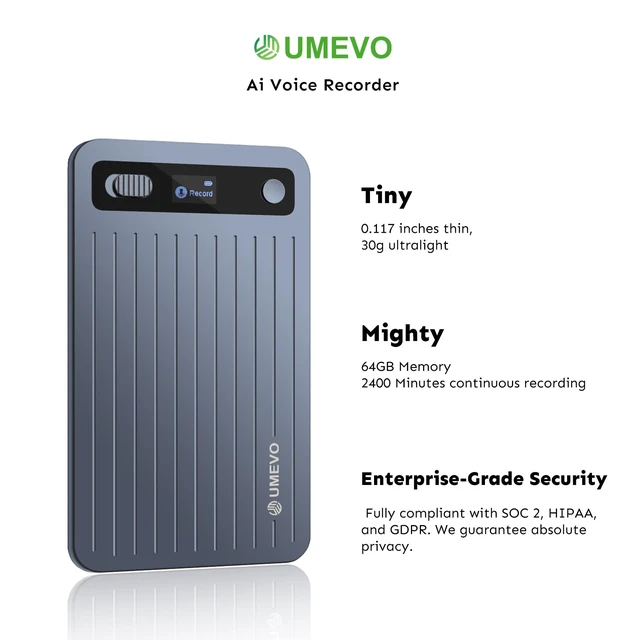 Alt view image 3 of 7 - UMEVO Note Plus AI Voice Recorder Unlimited Transcribe & Summarize AI Note Taking Device 64GB with Case, App Control, 140 Languages for Calls, Lectures, Meetings, Interviews(Blue)