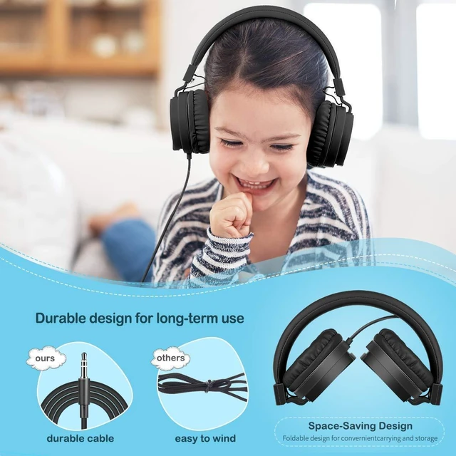 Alt view image 5 of 7 - Kids Headphones, Lightweight Stereo Wired Toddler HeadphonesAdjustable Headband Children's Headset for Smartphones Computer Pad Earphones(Black)