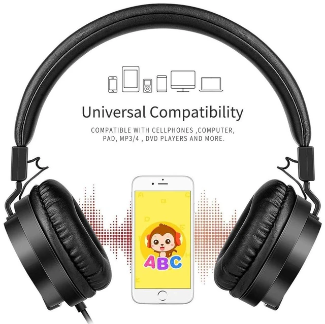 Alt view image 3 of 7 - Kids Headphones, Lightweight Stereo Wired Toddler HeadphonesAdjustable Headband Children's Headset for Smartphones Computer Pad Earphones(Black)