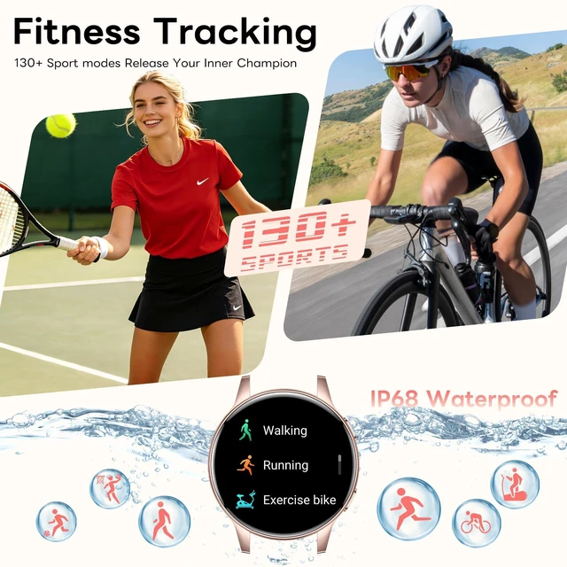 Alt view image 5 of 7 - Smart Watch for Women, 1.27" HD Touchscreen Smartwatch with Bluetooth Call & Text Notification, 130+ Sport Modes, IP68 Waterproof Fitness Tracker with Heart Rate/Sleep Monitor, 3 Bands