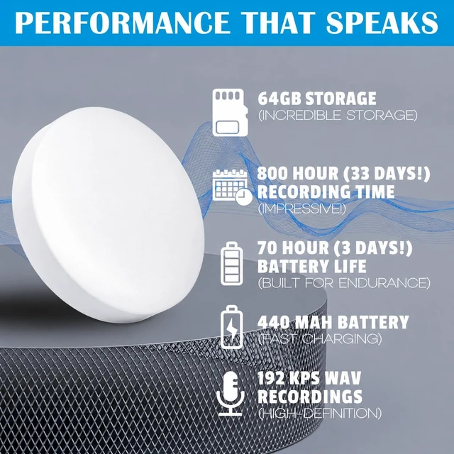 Alt view image 3 of 6 - 64GB American-Designed Voice Recorder with 33 Days of Storage, 3 Days Battery Life, (192 Kbps) Audio Quality, Clear Instructions in English Sound Recorder Audio Recording Device MP3 Player