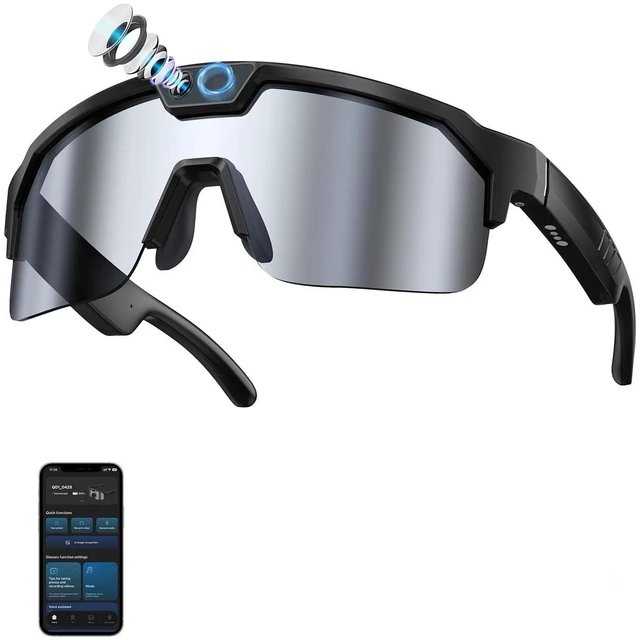 Main image of AI Smart Glasses with Camera, 4K Video, Bluetooth Sunglasses UV400 Polarized Lenses,Voice Assistant & 6-Axis EIS Stabilization, Unisex Bluetooth Glasses for Cycling/Hiking/Running-Silver