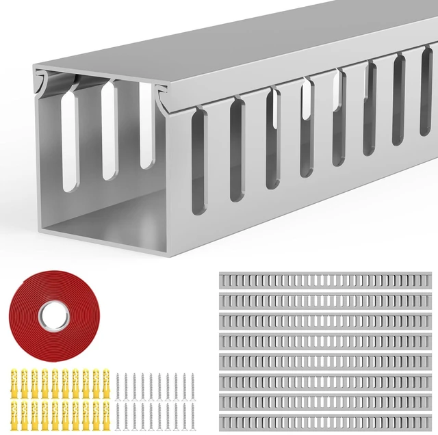Main image of Open Slot Wiring Raceway Cable Duct,Cable Management Cord Track 123" open slot cable raceway,Grey 1.97x1.97", 8 pcs desk wire channel to hide computer cables and cords