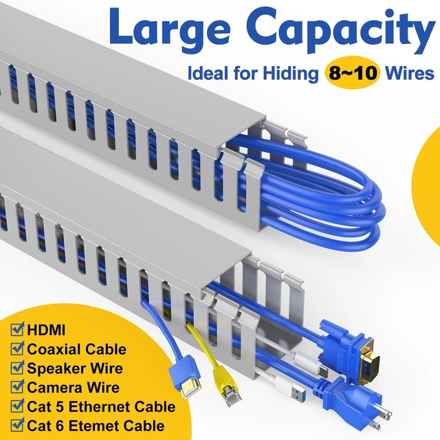 Alt view image 3 of 7 - Open Slot Wiring Raceway Cable Duct,Cable Management Cord Track 123" open slot cable raceway,Grey 1.97x1.97", 8 pcs desk wire channel to hide computer cables and cords