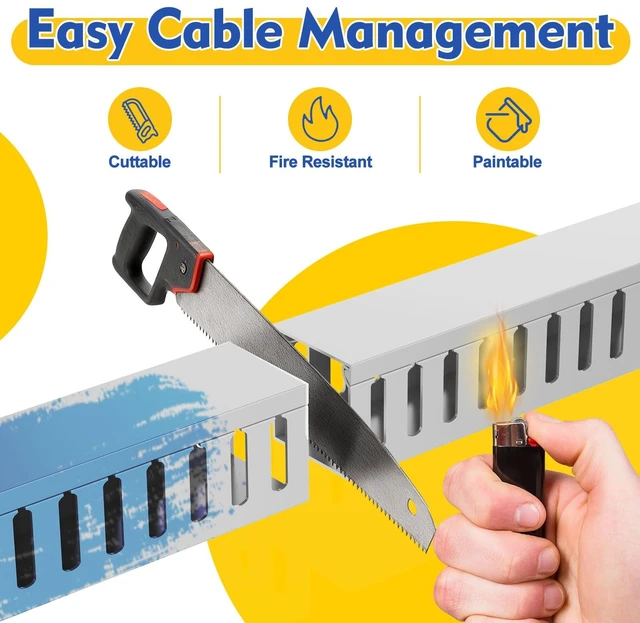 Alt view image 5 of 7 - Open Slot Wiring Raceway Cable Duct,Cable Management Cord Track 123" open slot cable raceway,Grey 1.97x1.97", 8 pcs desk wire channel to hide computer cables and cords