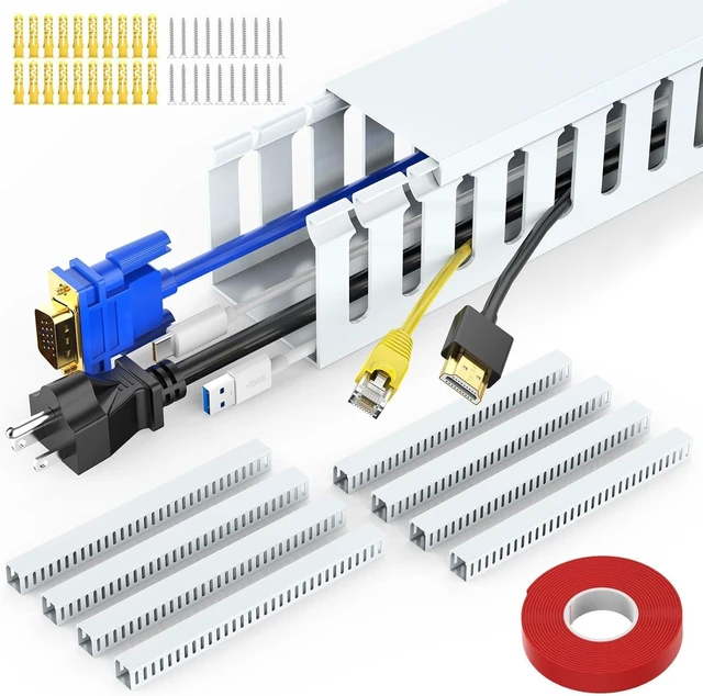 Main image of Open Slot Wiring Raceway Cable Duct,Cable Management Cord Track 123" open slot cable raceway,White 1.97x1.97",8 pcs desk wire channel to hide computer cables and cords