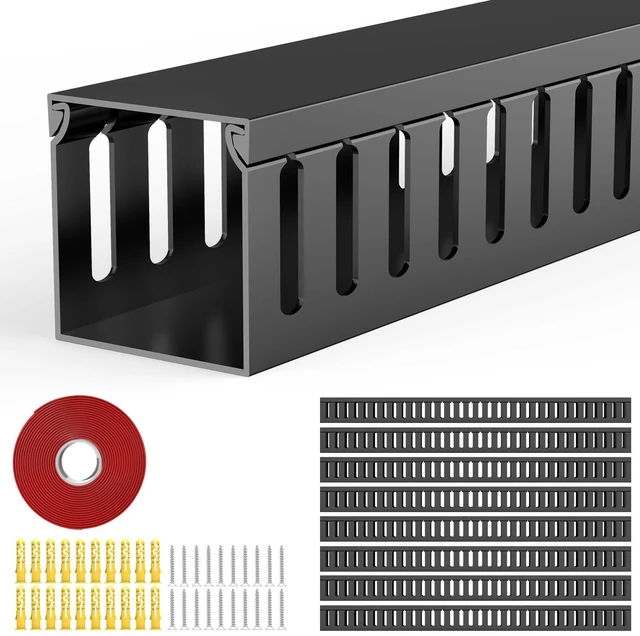 Main image of Open Slot Wiring Raceway Cable Duct,Cable Management Cord Track 123" open slot cable raceway,Black 1.97x1.97",8 pcs desk wire channel to hide computer cables and cords