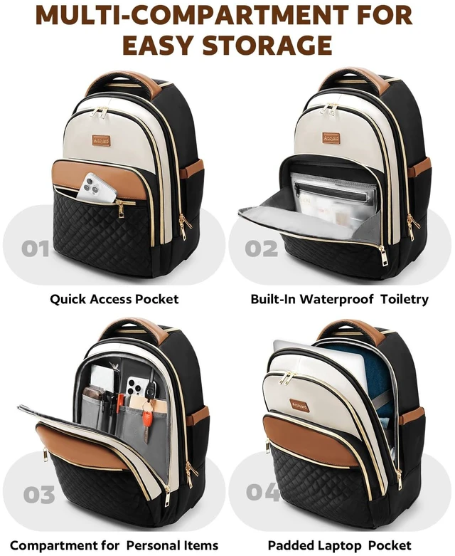 Alt view image 3 of 7 - Rolling Backpack for Women, 17.3 Inch Travel Backpack with Wheels Wheeled Laptop Backpack, Water Resistant Carry On Luggage, Anti Theft Business Bag for Work College, Beige Brown