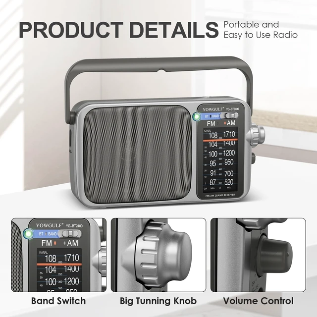 Alt view image 2 of 7 - AM FM Radio Portable Battery Operated or AC Power Headphone Jack Classic retro design,great reception,big speaker,large tuning knob,ideal gift for elders,home decoration & daily listening