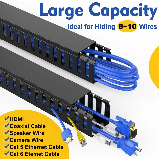 Alt view image 3 of 7 - Open Slot Wiring Raceway Cable Duct,Cable Management Cord Track 123" open slot cable raceway,Black 1.97x1.97",8 pcs desk wire channel to hide computer cables and cords