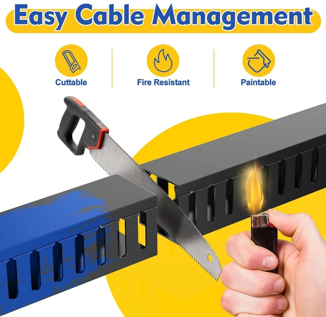 Alt view image 5 of 7 - Open Slot Wiring Raceway Cable Duct,Cable Management Cord Track 123" open slot cable raceway,Black 1.97x1.97",8 pcs desk wire channel to hide computer cables and cords