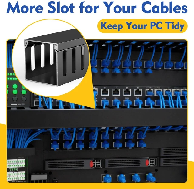 Alt view image 7 of 7 - Open Slot Wiring Raceway Cable Duct,Cable Management Cord Track 123" open slot cable raceway,Black 1.97x1.97",8 pcs desk wire channel to hide computer cables and cords