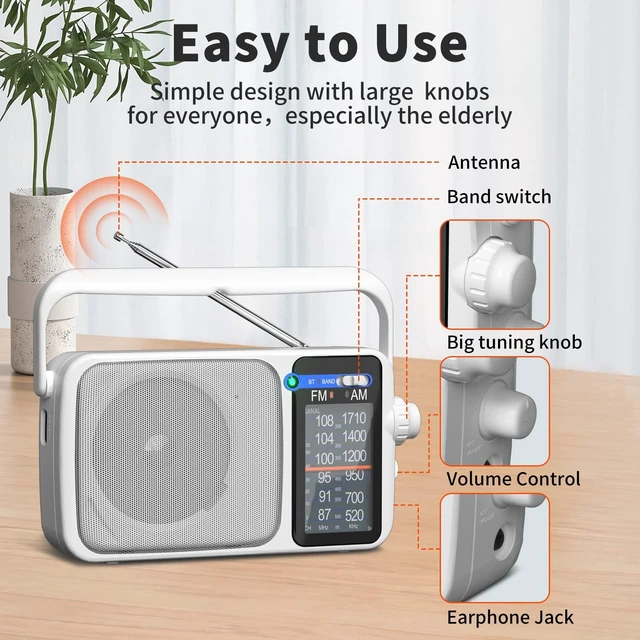Alt view image 6 of 7 - AM FM Radio Portable Battery Operated or AC Power Headphone Jack Classic retro design,great reception,big speaker,large tuning knob,ideal gift for elders,home decoration & daily listening