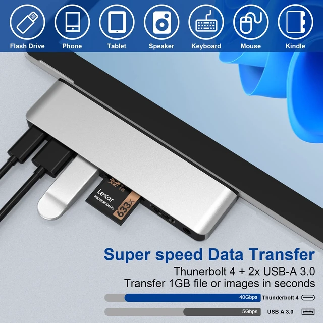 Alt view image 6 of 7 - Surface Pro 2026(13-inch)/11/10/9/X Docking Station, Surface Pro 11 USB Hub with 4K HDMI, USB-C Thunderbolt 4 (Display+Data+100W PD), 2 USB 3.0, 3.5mm, SD/TF Card Slot for Surface Pro 2026/11/10/9/X