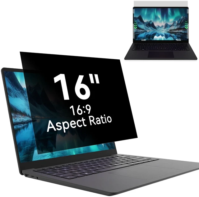 Main image of Laptop Privacy Screen 16 Inch 16:9 Aspect Ratio Screen Size:345.3 mm×199.1mm, Anti-Glare,Anti Blue light,Removable,Compatible With Lenovo HP Dell Acer Asus Thinkpad Envy Xps