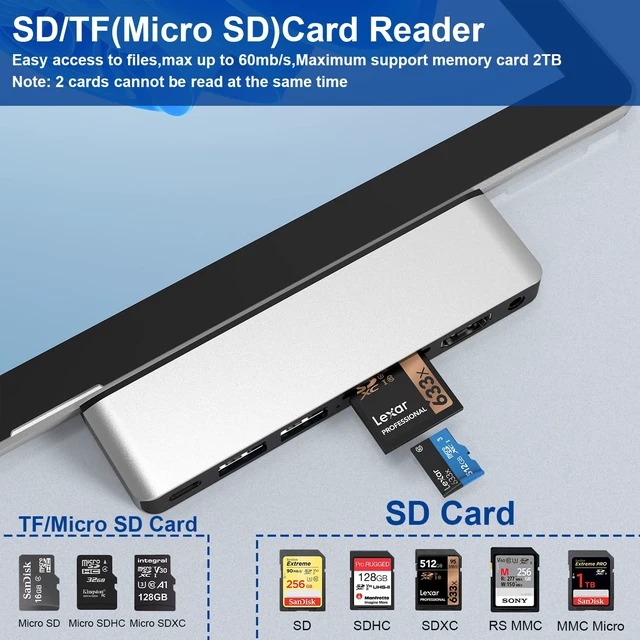 Alt view image 7 of 7 - Surface Pro 2026(13-inch)/11/10/9/X Docking Station, Surface Pro 11 USB Hub with 4K HDMI, USB-C Thunderbolt 4 (Display+Data+100W PD), 2 USB 3.0, 3.5mm, SD/TF Card Slot for Surface Pro 2026/11/10/9/X