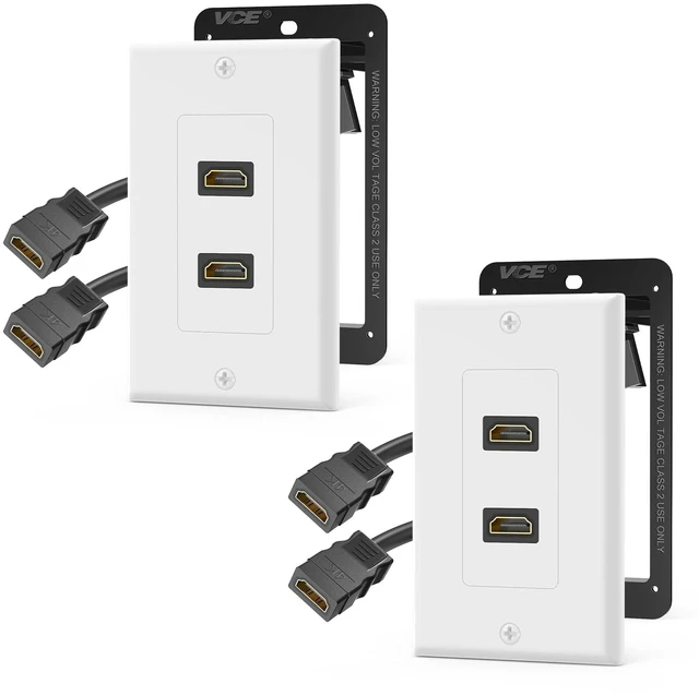 Main image of 4K HDMI Outlet Wall Plate 2-Port Kit, with Mounting Bracket, 2 Pack Low Voltage Mounting Bracket Included, Supports 4K@60 Hz HDR ARC, HDMI Wall Plate Pass Through for Home Theater