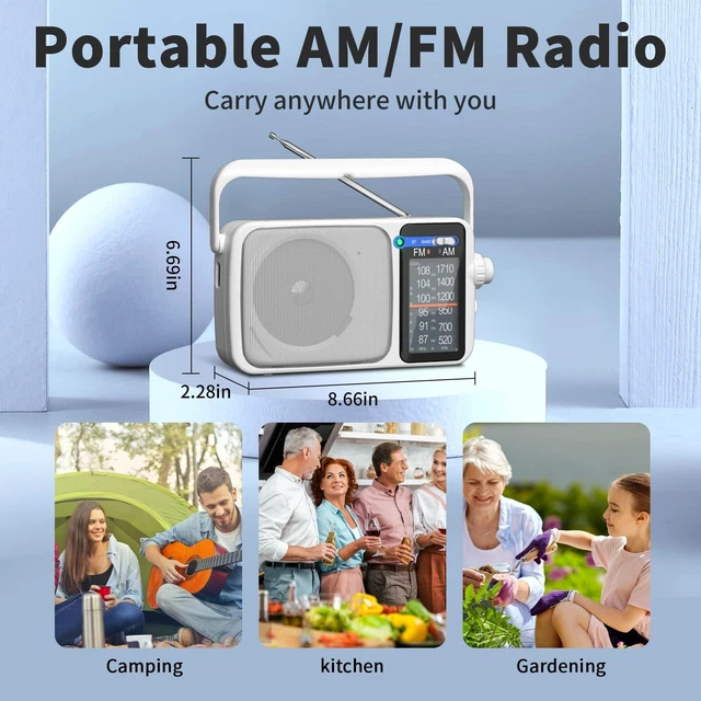 Alt view image 7 of 7 - AM FM Radio Portable Battery Operated or AC Power Headphone Jack Classic retro design,great reception,big speaker,large tuning knob,ideal gift for elders,home decoration & daily listening