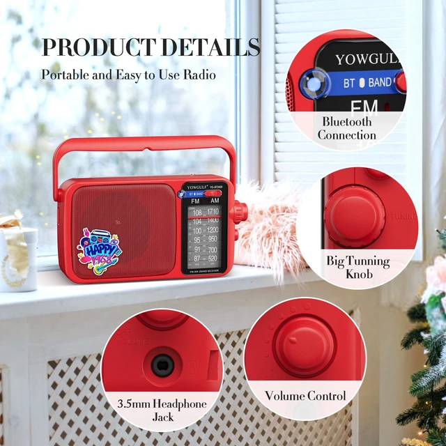 Alt view image 2 of 7 - AM FM Radio Portable Battery Operated or AC Power Headphone Jack Classic retro design,great reception,big speaker,large tuning knob,ideal gift for elders,home decoration & daily listening