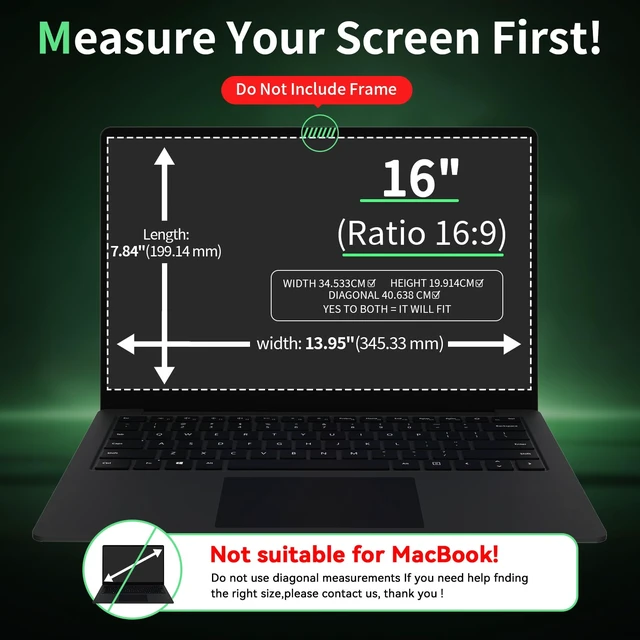 Alt view image 2 of 7 - Laptop Privacy Screen 16 Inch 16:9 Aspect Ratio Screen Size:345.3 mm×199.1mm, Anti-Glare,Anti Blue light,Removable,Compatible With Lenovo HP Dell Acer Asus Thinkpad Envy Xps