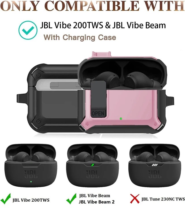Alt view image 2 of 7 - Compatible with JBL Vibe Beam/Beam 2 Case Cover Lock Clip with Cleaner Kit,Cool Protective JBL Vibe 200TWS Cover Men Women with Carabiner for JBL Vibe Beam 2 Charging Case, Pink