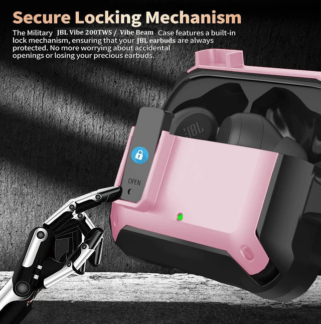 Alt view image 3 of 7 - Compatible with JBL Vibe Beam/Beam 2 Case Cover Lock Clip with Cleaner Kit,Cool Protective JBL Vibe 200TWS Cover Men Women with Carabiner for JBL Vibe Beam 2 Charging Case, Pink