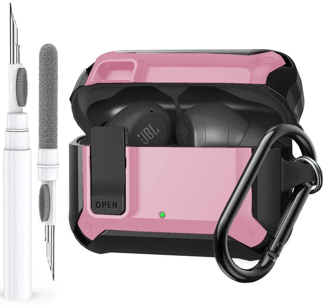 Main image of Compatible with JBL Vibe Beam/Beam 2 Case Cover Lock Clip with Cleaner Kit,Cool Protective JBL Vibe 200TWS Cover Men Women with Carabiner for JBL Vibe Beam 2 Charging Case, Pink